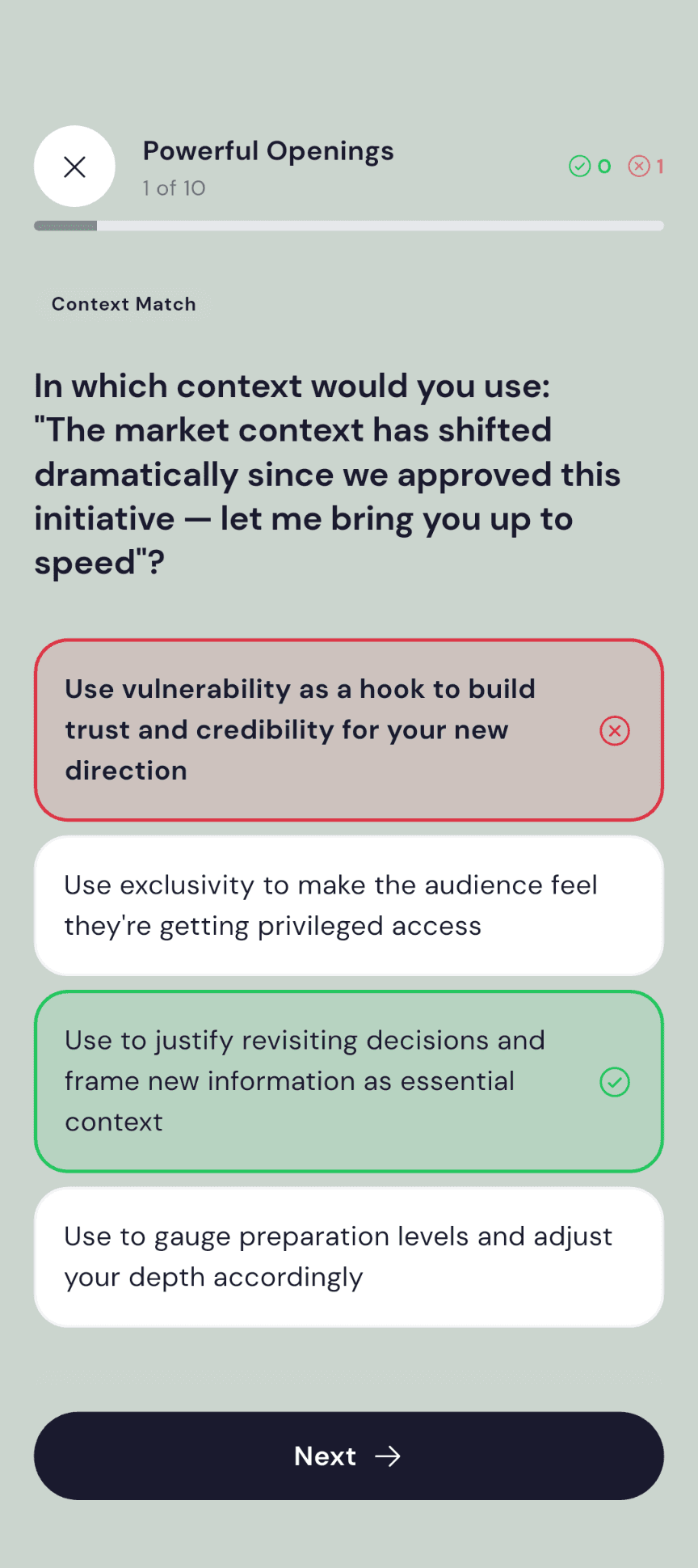 Context-match exercise — recall under pressure